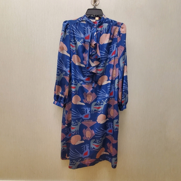 Vintage Art Deco Dress Tribal Print w/ Pockets & Pussybow Neckline - Picture 16 of 16